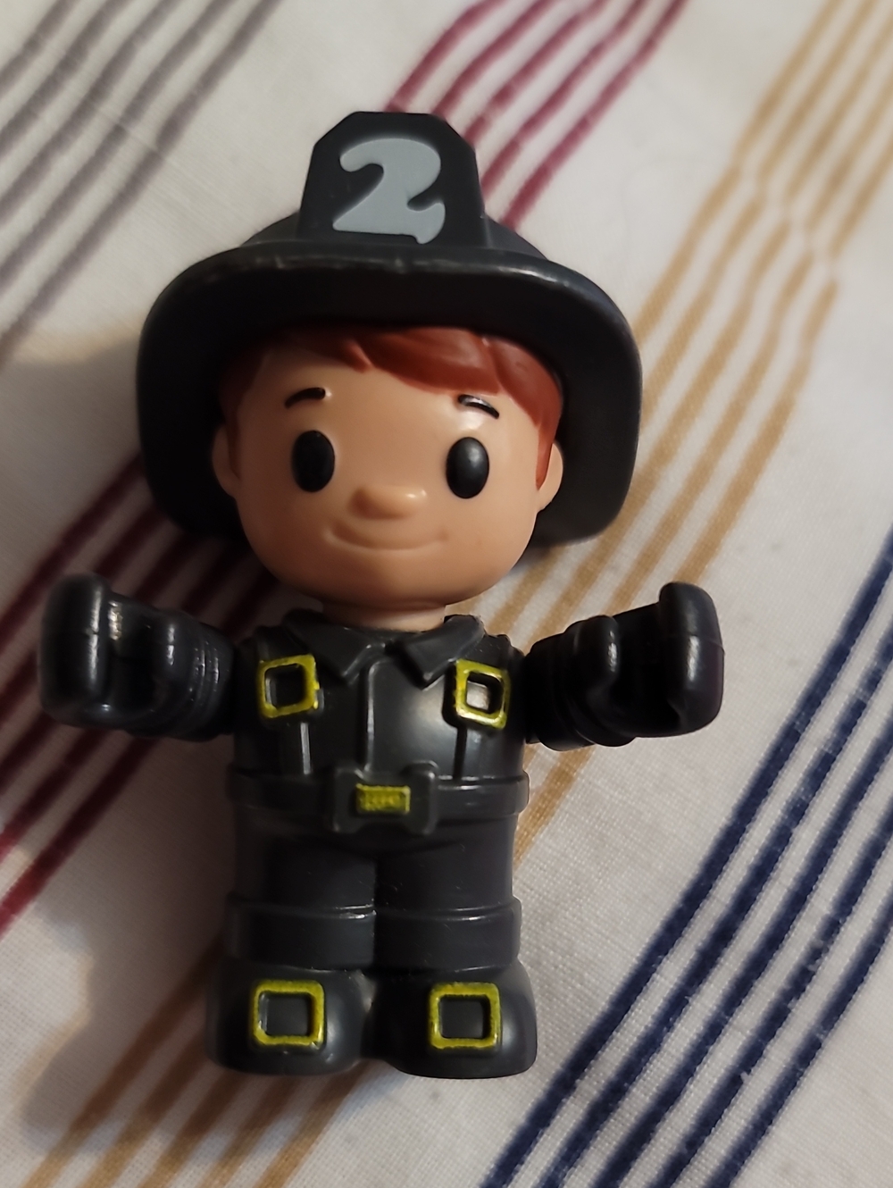 Little People Sized Figure  Firefighter 2.5" Tall  Gray uniform With #2 Helmet